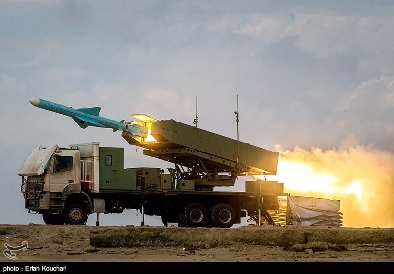 A Noor missile launched from a mobile coastal platform